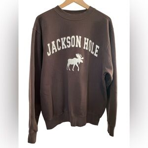 Vintage Jackson Hole Brown And White Moose Sweatshirt Size Large Mens BAC